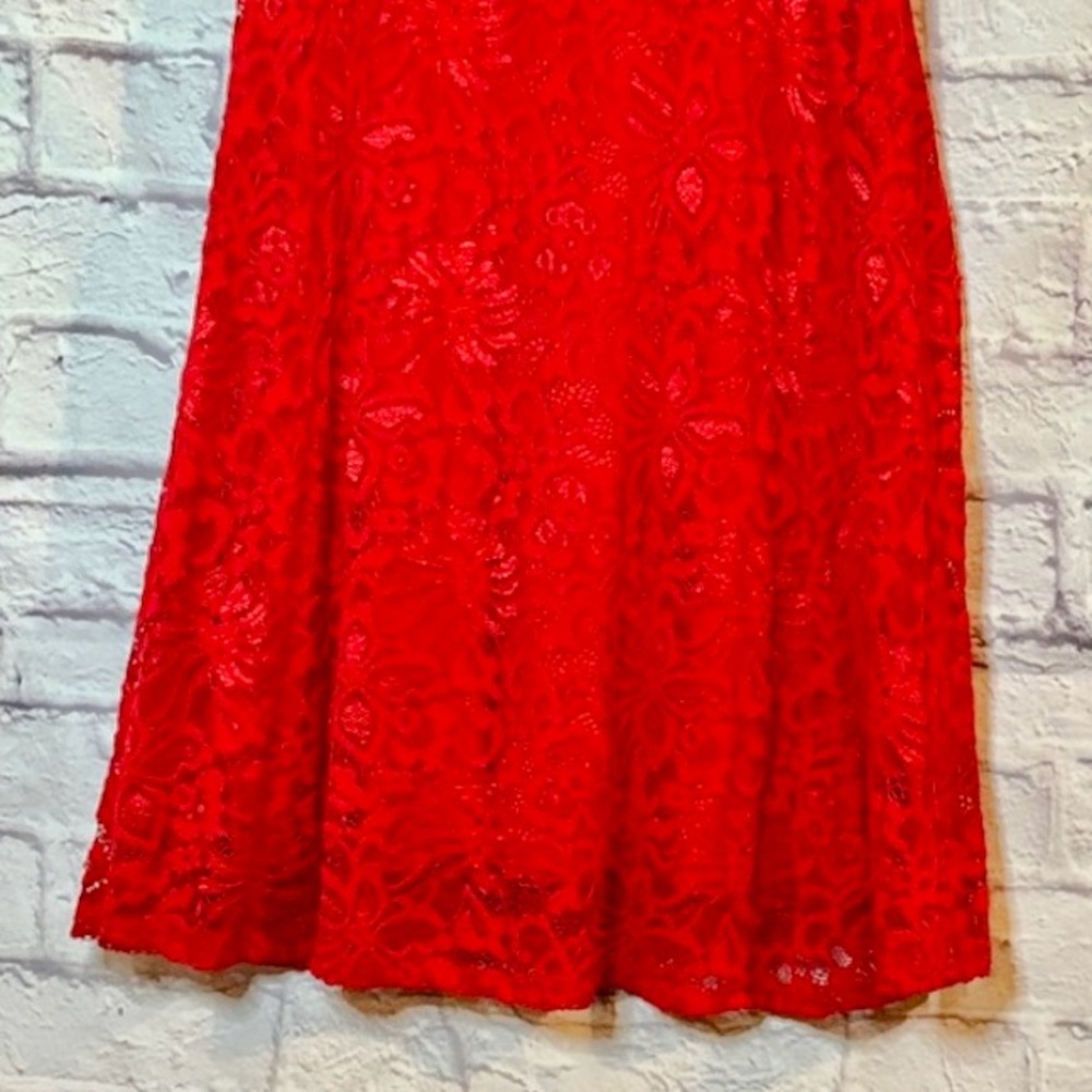 🔵Lace Vibrant Red Lace Sleeveless Dress - Picture 6 of 7